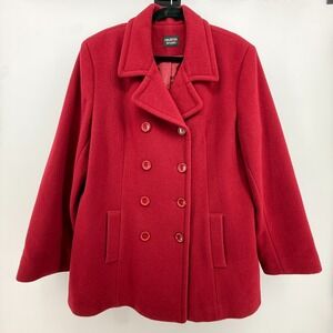 Halston Women's Red Peacoat Double Breast Wool Cashmere Size M Jacket Coat